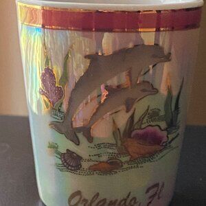 Orlando Florida Iredescent Porcelain Ceramic Dolphin Shot Glass Souvenir